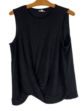 J Jill Love Linen Sleeveless Twist Front Tank Top - Black Large